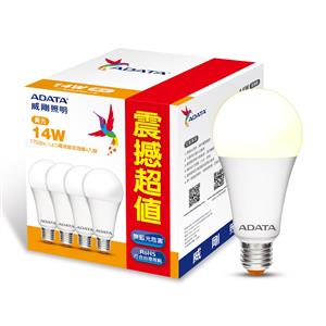 威剛照明 14W高效能LED球泡燈四入-黃光