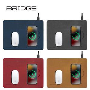 iBRIDGE 急速 Qi2 無線皮革鼠墊充電器 - 棕 (IBW022)