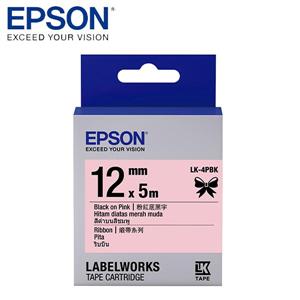 EPSON LK-4PBK C53S654430標籤帶(緞帶12mm )粉紅黑