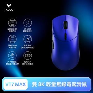 雷柏Rapoo VT7 MAX 輕量雙模雙8K人體工學電競滑鼠-夜光藍