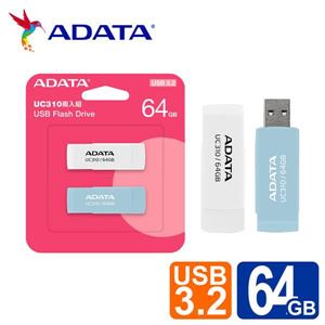 威剛 UC310  64GB USB3.2旋轉隨身碟(白+藍)(二入組)