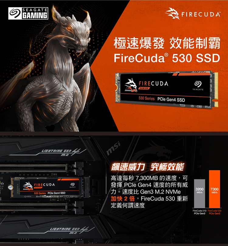 希捷SEAGATE FireCuda 530散熱片2TB (ZP2000GM3A023) G4×4 PCIe｜捷元